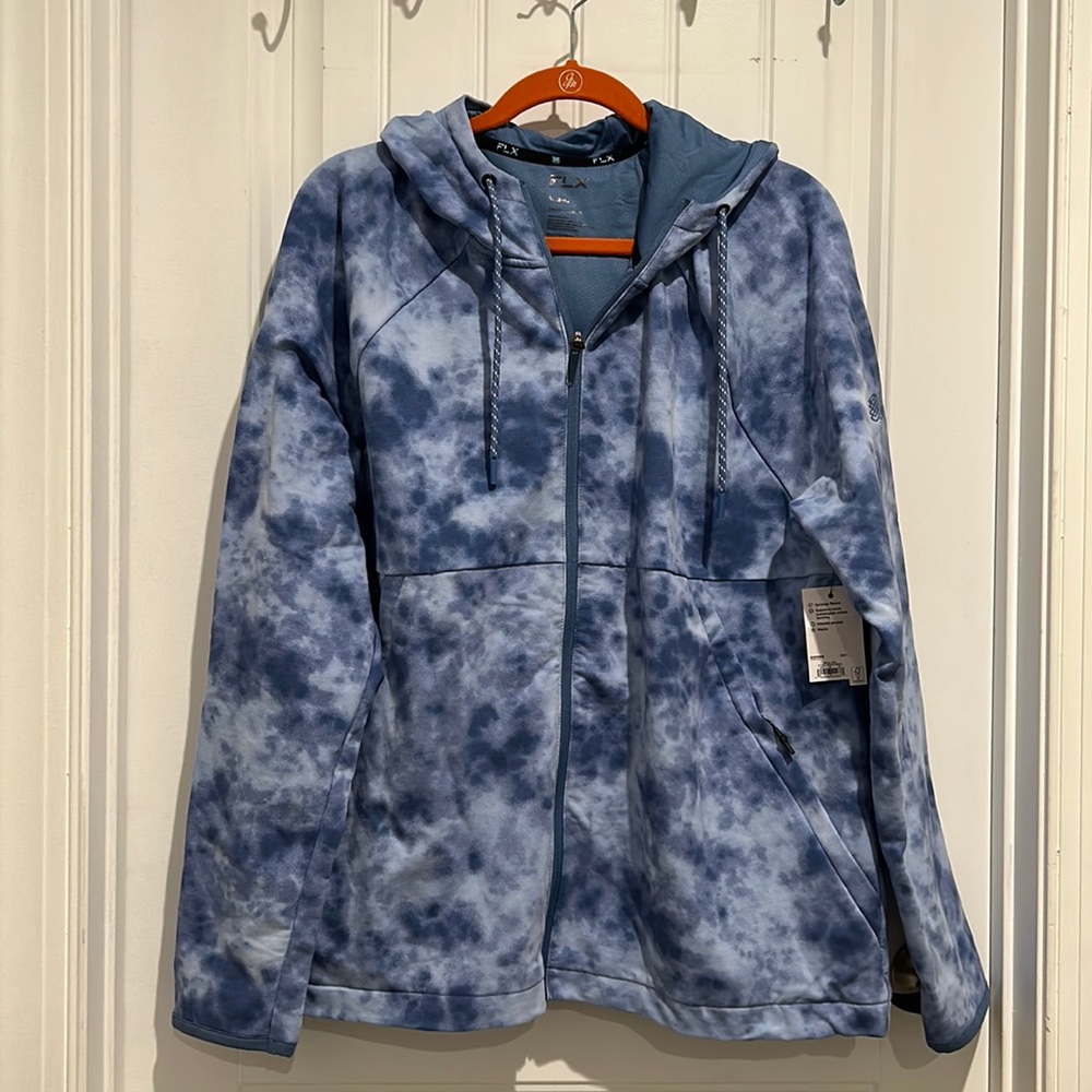 NWT FLX Men’s Large Tie Dye Zip Up Fleece Hoodie